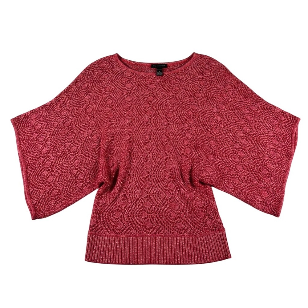 INC International Concepts Pink Metallic Open Knit Dolman Sleeve Sweater Small